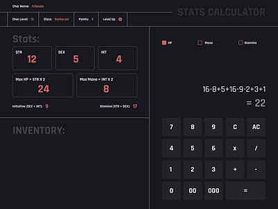 Daily UI 004 - RPG Stats Calculator dailyui figma ui ux