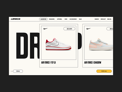 Lemkus Launches "Dropping Soon" Design design dropping soon interaction design minimal nike product cards slider sneakers ui ux web web design