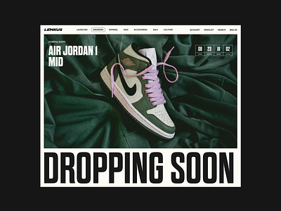 Lemkus Dropping Soon Feature Layout clean countdown design dropping soon fashion green interaction design landing page layout minimal nike sneakers ui ux web design