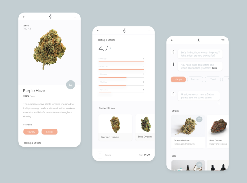 Cannabis Marketplace (Concept) cannabis cbd chatbot clean design marketplace minimal mobile ui ui ux