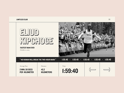 LimitlessClub - Eluid Kipchoge black and white clean design minimal modern records running typography ui ux web design website design