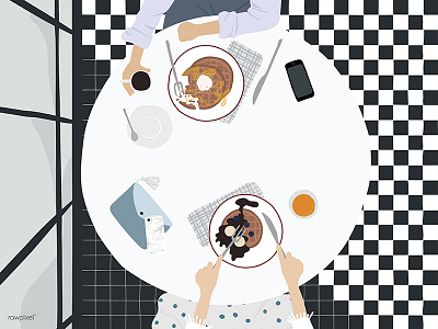 Couple breakfast couple flatlay illutration vector