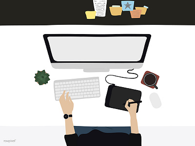 Workspace - Men designer editer flatlay illutration men mockup vector workspace