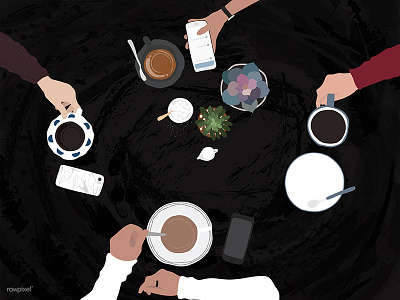 Flatlay-Morning coffee flatlay hands hangout illustration lifestyle topview vector