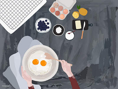 Baking baking cooking eggs flatlay flour hands illustration lemon top view vector