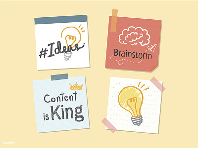 Startup brainstorm content is king ideas illustration light bulb post it startup vector