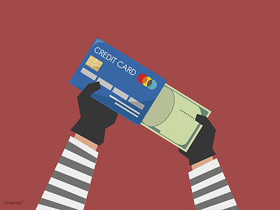 Hacker credit card hacker hands illustration money vector