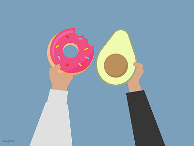 Food Choice avocado donut food food choice hand illustration vector