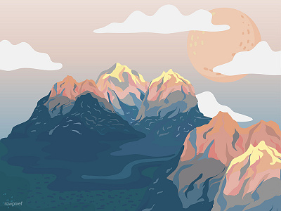 Mountain illustration landscape mountain nature sky sun vector