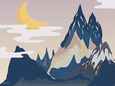 Mountain illustration landscape moon mountain nature sky vector