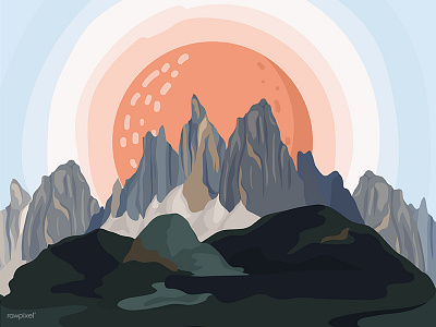 Mountain landscape monutain nature sky sun vector. illustration