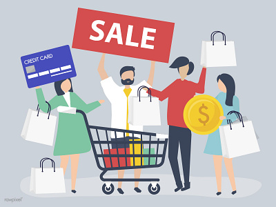 Sale coin credit card people sale shopping shopping bag shopping cart vector