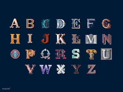 Vintage Letter a z font illustration letter typo typogaphy vector