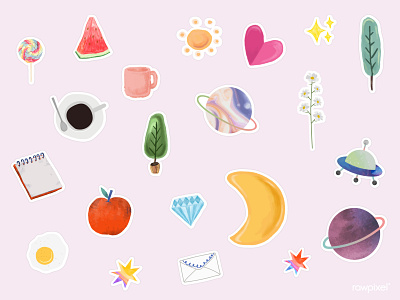 Set of cute watercolor doodle vector cute design heart illustration vector