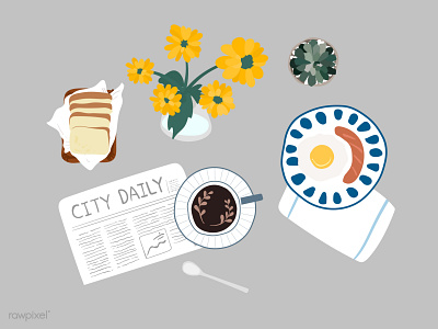 Flatlay breakfast sticker doodle vector