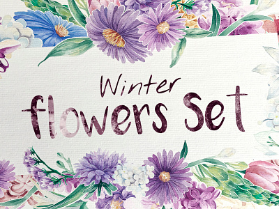 Winter flowers hand drawn illustration sketch watercolor