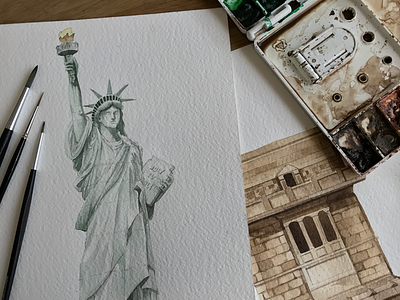 Statue of liberty artwork doodle illustration newyork statue of liberty watercolor