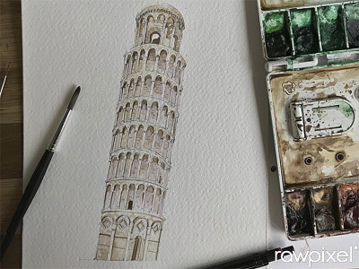 Piza artwork hand make illustration italy leaning tower of pisa painting pisa watercolor painting watercolors