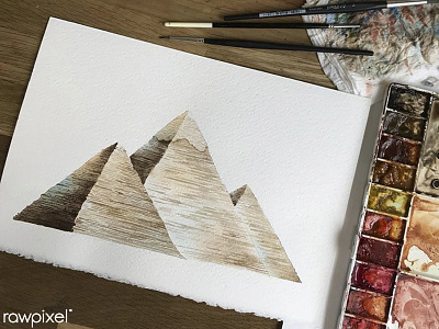 Pyramid artwork egypt. hand make illustration painting pyramid of giza watercolor painting watercolors