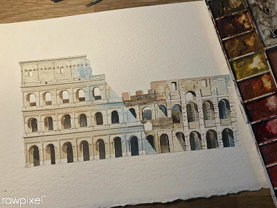 The Colosseum artwork hand make illustration italy painting the colosseum watercolor painting watercolors