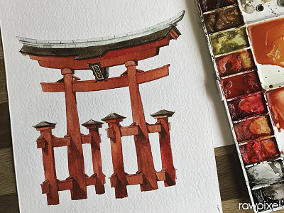The Island Shrine Of Itsukushima artwork hand make illustration painting the island shrine of itsukushima watercolor painting watercolors