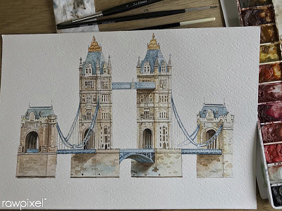 Tower Bridge artwork hand make illustration painting tower bridge watercolor painting watercolors