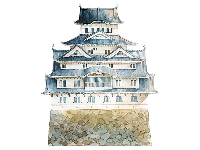 Watercolor Landmark (Himeji castle)