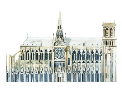 Watercolor Landmark notre dame French adobe illustrator cc adobe photoshop cc artwork concept design french hand draw hand drawing hand drawn hand make illustration landmarks notre dame painting sketch vector artwork watercolor watercolor painting watercolors