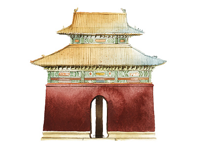 Watercolor Landmark Ming Tombs China