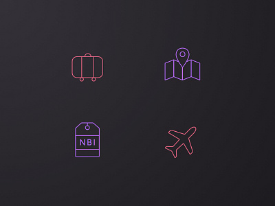 NDC2014 - Icon Set app gradient icon interface map ndc2014 plane suitcase ticket travel ui ux