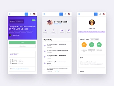 Bounties Network Responsive Views app blockchain bounties dashboard ethereum mobile profile responsive ui ux