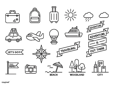 Travelicons adventure icons illustrations set stroke travel traveling vector wanderlust