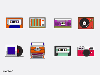 Retro art design graphic icons illustration illustrations rawpixel retro set stroke technology vector