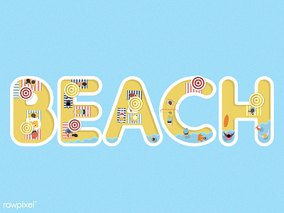 Beach beach character play summer typo