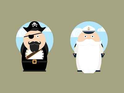 Sea Characters 2d beard captain character cloud hook illustration mustache pirate sailor sea vector