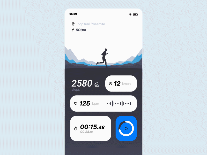 Run tracking app dashboard animation app art blue branding character clean design icons illustration illustrator ios minimal mobile motion art motion design ui ux vector web