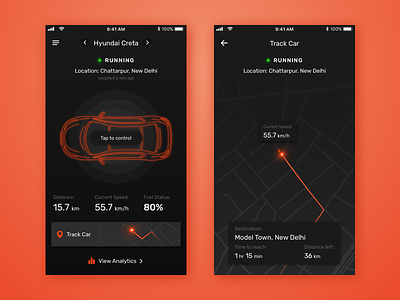 Car Control & Tracker app application car control dark iphone location theme track tracker ui ux
