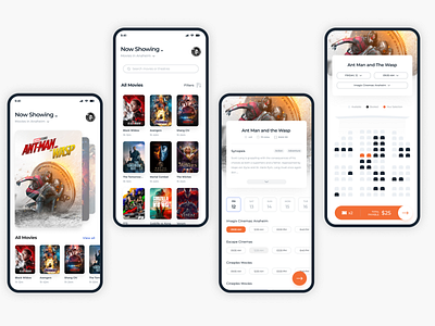 Movie Tickets Booking App 🎟️🍿 app ui kit booking dailyui design elegant illustration ios latest minimal modernui movie photoshop simple sketch ticket trenddesign trendui ui design uiapplication uiux