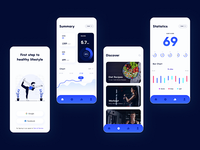 Health Fitness Tracking Mobile App UI UX Kit aerobics app ui kit dailyui design fitness health ios latestdesign mobileapp photoshop sketch statisticsapp tracking trendingapp ui design uiux web design zumbas