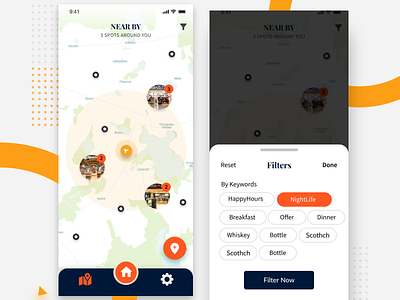 Map & Filter Screen app ui kit appuidesign filter filter tag filters ui keywords location map design map illustration map marker map pin map ui mobile map nearby sketch sketchapp ui ui ux ui design uiux