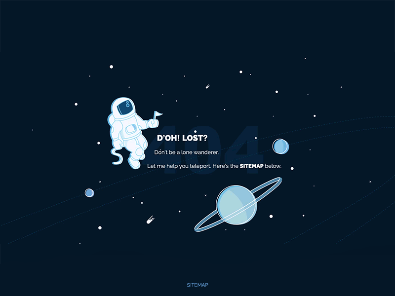 Lost in Space - Error 404 Page 404 astronaut design error illustration outer space planets portfolio space teleport website