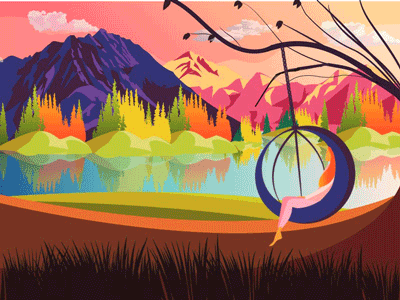 Lost In Nature animation colour game gradient illustration landscape motion mountain nature scenery ui web