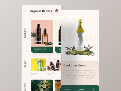 Organic Beauty Shop App app beauty app card clean app design ecommerce app flat design health app ios layout life style minimal app online store app organic shop app product app product branding saloon app shop skincare app ui ux design website