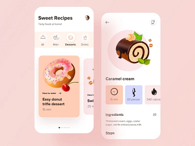 Recipe App Design app design book card clean color cook cuisine dish flat design food app food delivery app grocery ios minimal mobile app design order recipe restaurant search ui ux