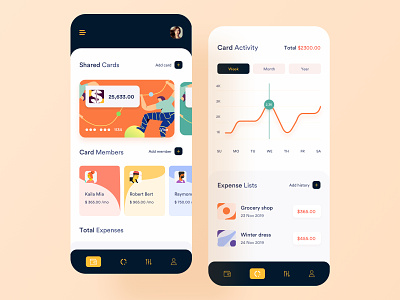 Shared Credit Card account app bank banking app card clean credit card design illustration minimal mobile app design money app payment app transaction ui ux wallet app