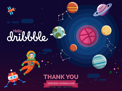 Dribble First Shot astronaut dribble earth firstshot hello illustration invite space thankyou ui ux vector