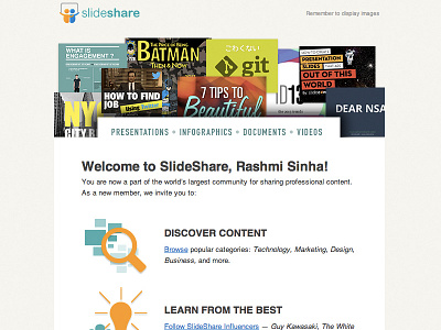 SlideShare's New "Welcome" Email email slideshare welcome