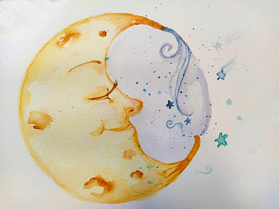 sleeping moon art books cartoon cute drawing ink illustration kids art magic moon night painting sky stars sweet watercolor