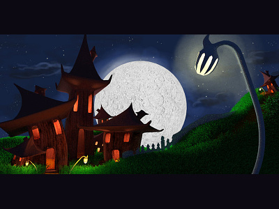 3d Render From Animation Scene 3d fairy fairytale magical night scene village