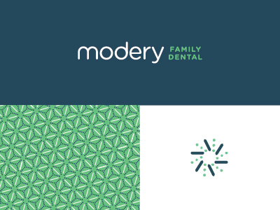Modery Family Dental Identity clean simple typography green bright shine flash spark pattern identity logo branding